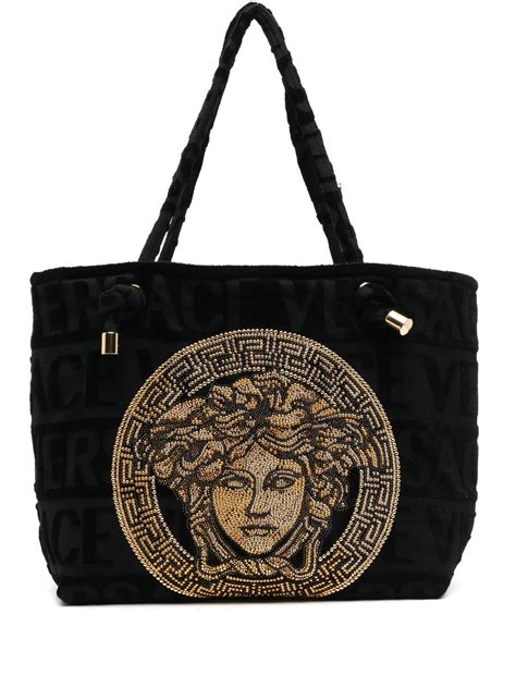 versace collection classic logo leather tote|versace icon towelling tote.